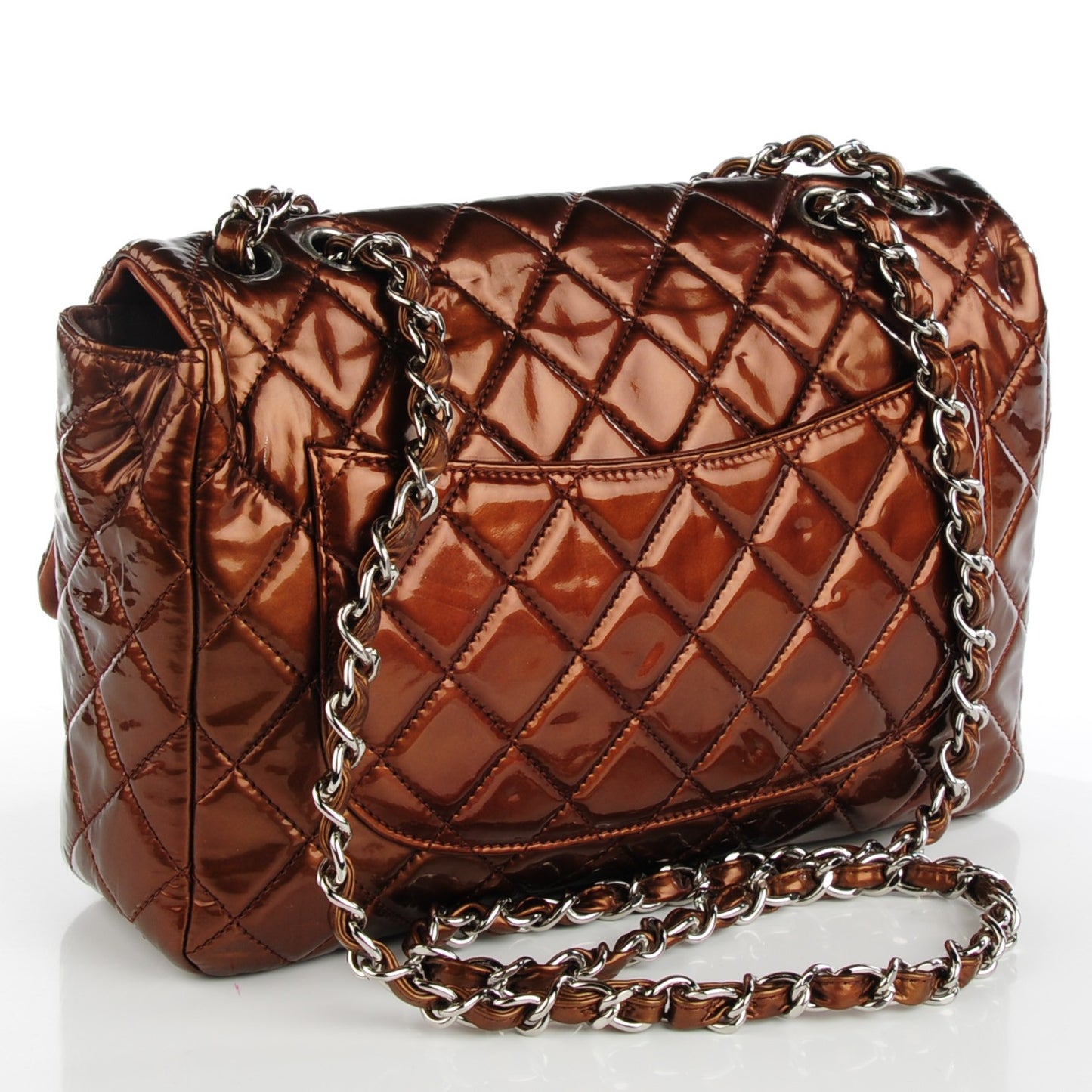 Metallic Patent Quilted Jumbo Single Flap Bronze