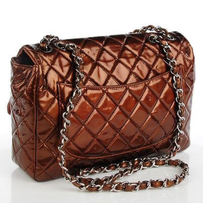 Chanel Metallic Patent Quilted Jumbo Single Flap Bronze 3 of 9