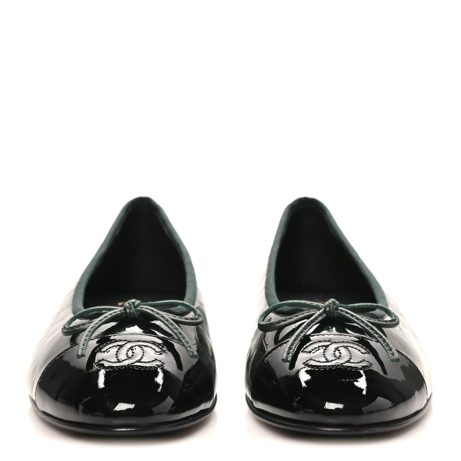 Chanel Crocodile Embossed Patent Calfskin Cap Toe CC Ballerina Flats 38 Dark Green Black 3 of 10