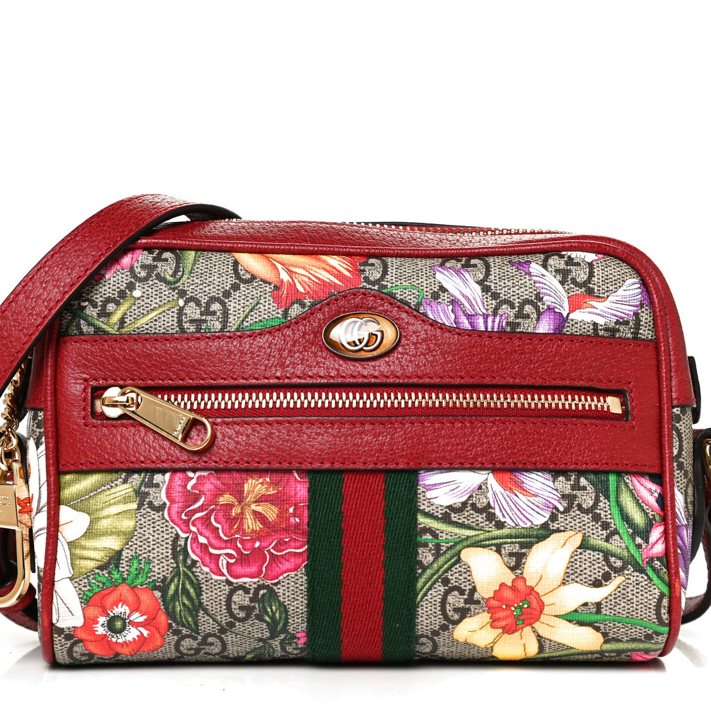 GG Supreme Monogram Flora Web Mini Ophidia Shoulder Bag Red