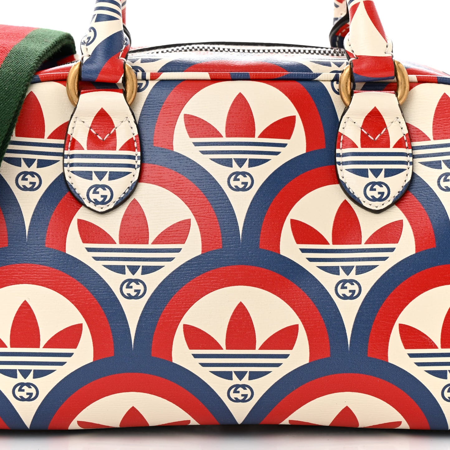 X ADIDAS Shangai Calfskin Web Trefoil Interlocking G Mini Duffle Bag Red White Blue