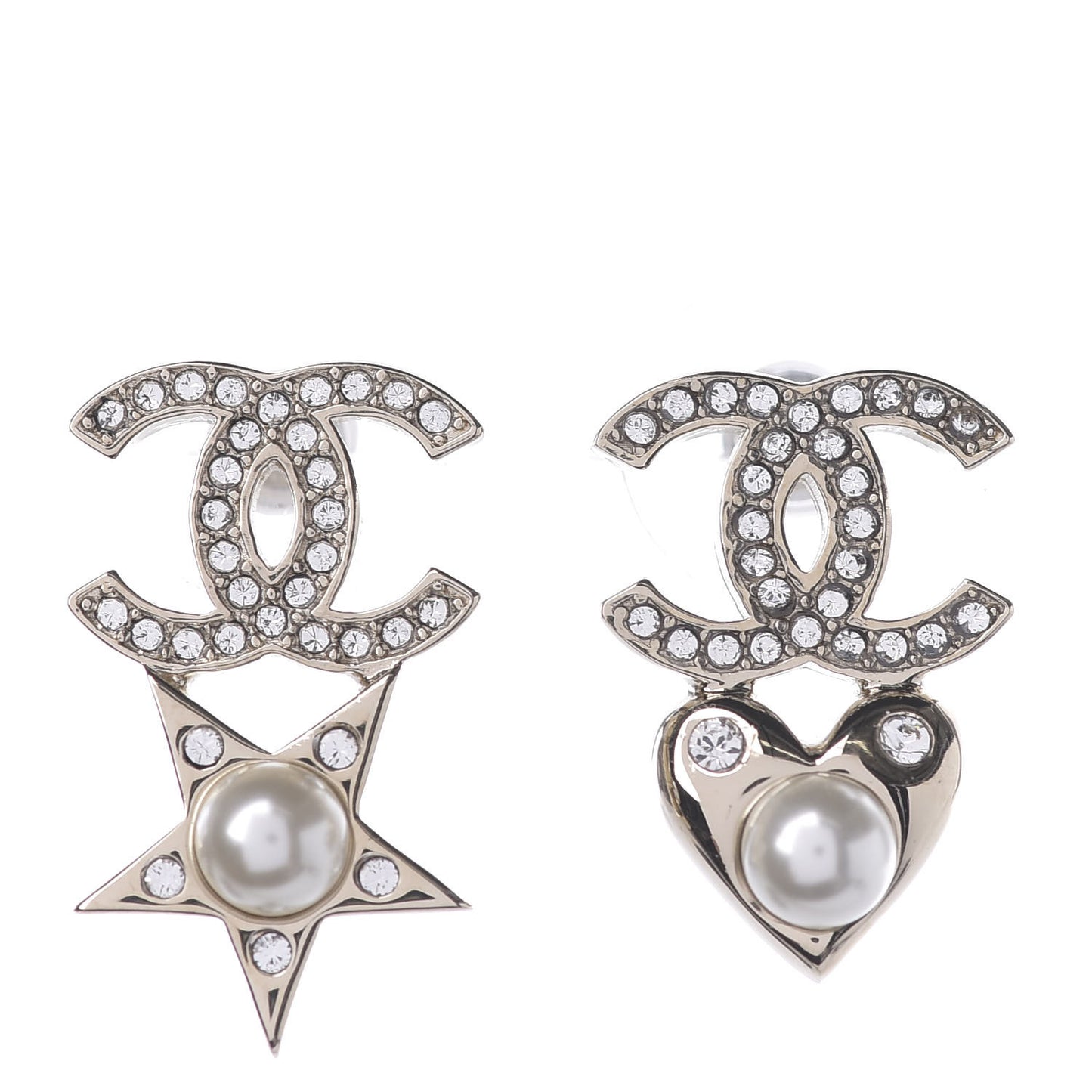 Crystal Pearl Charming Winter CC Star Heart Earrings Gold
