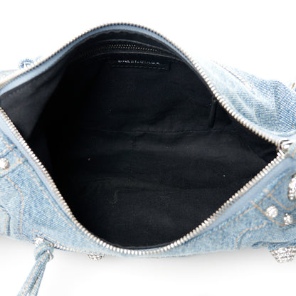 Balenciaga Washed Frayed Denim Crystal Small Le Cagole Shoulder Bag Blue 5 of 13