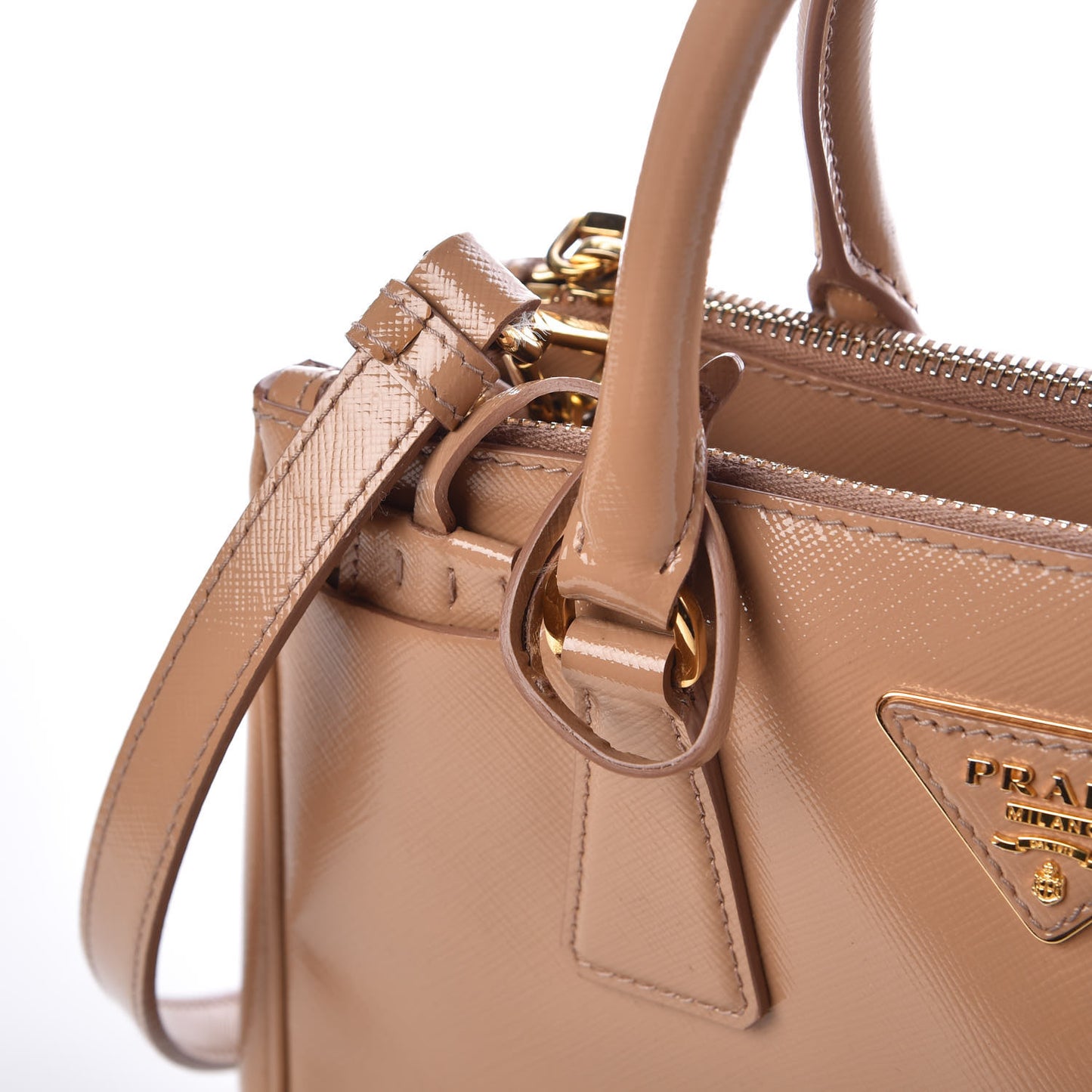 Saffiano Vernice Mini Galleria Double Zip Tote Noisette