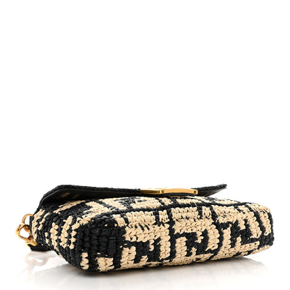 Fendi Raffia Vitello Dolce FF 1974 Crochet Baguette Black Natural 4 of 9