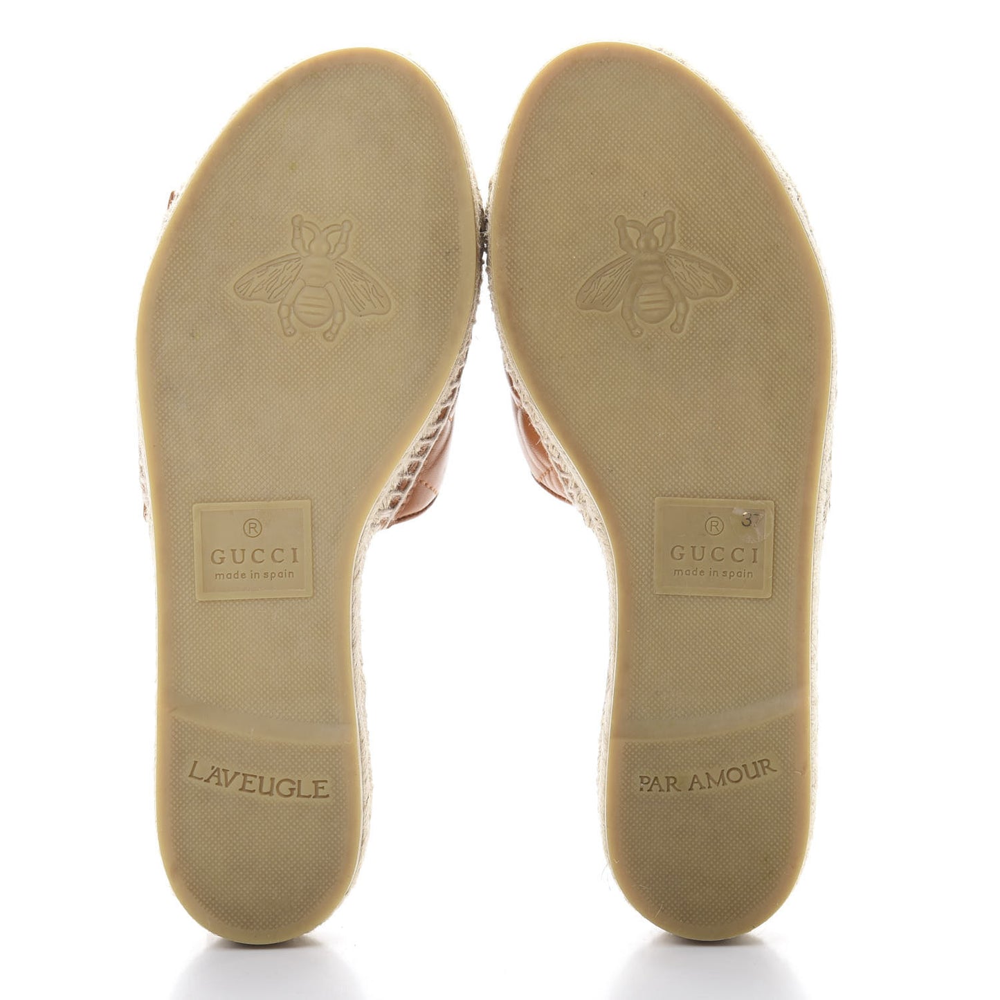 Nappa Matelasse GG Marmont Espadrille Slide Sandals 37 Cognac