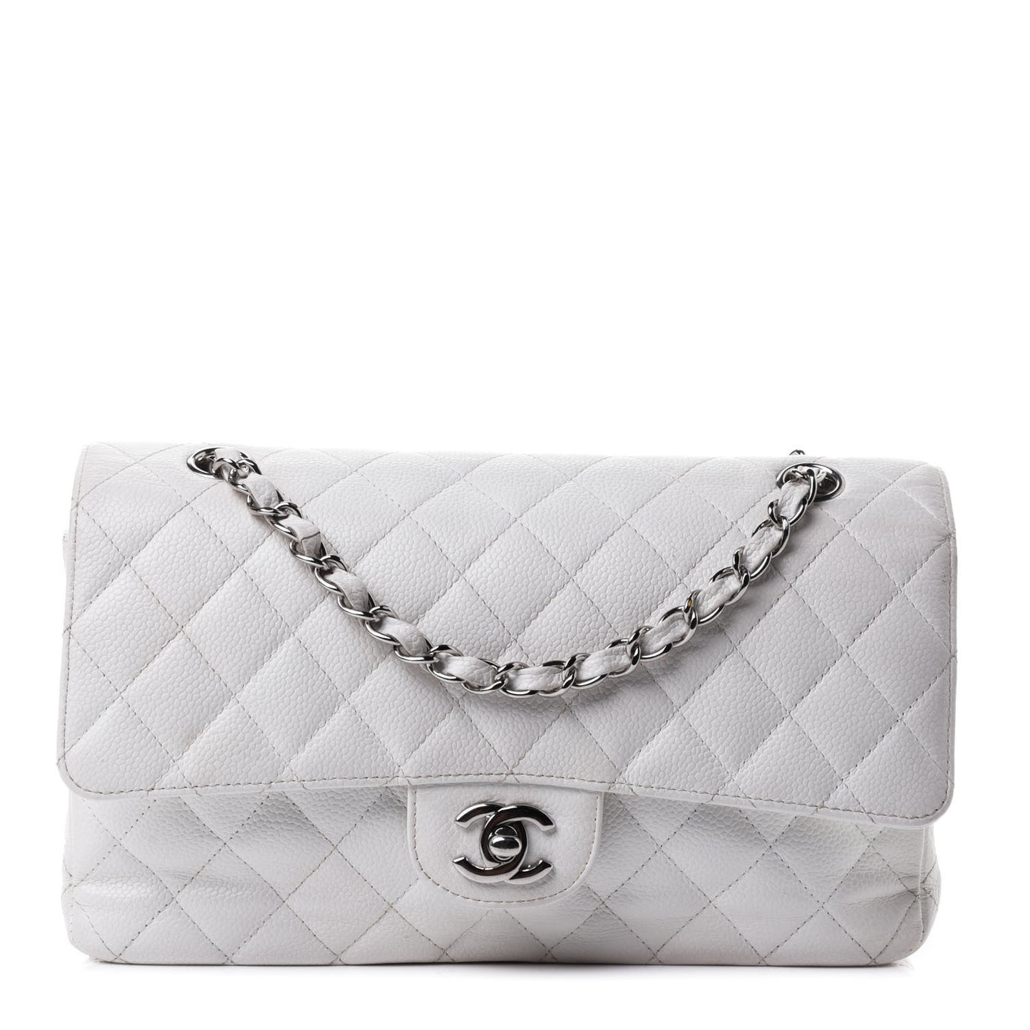 Caviar Quilted Medium Double Flap White