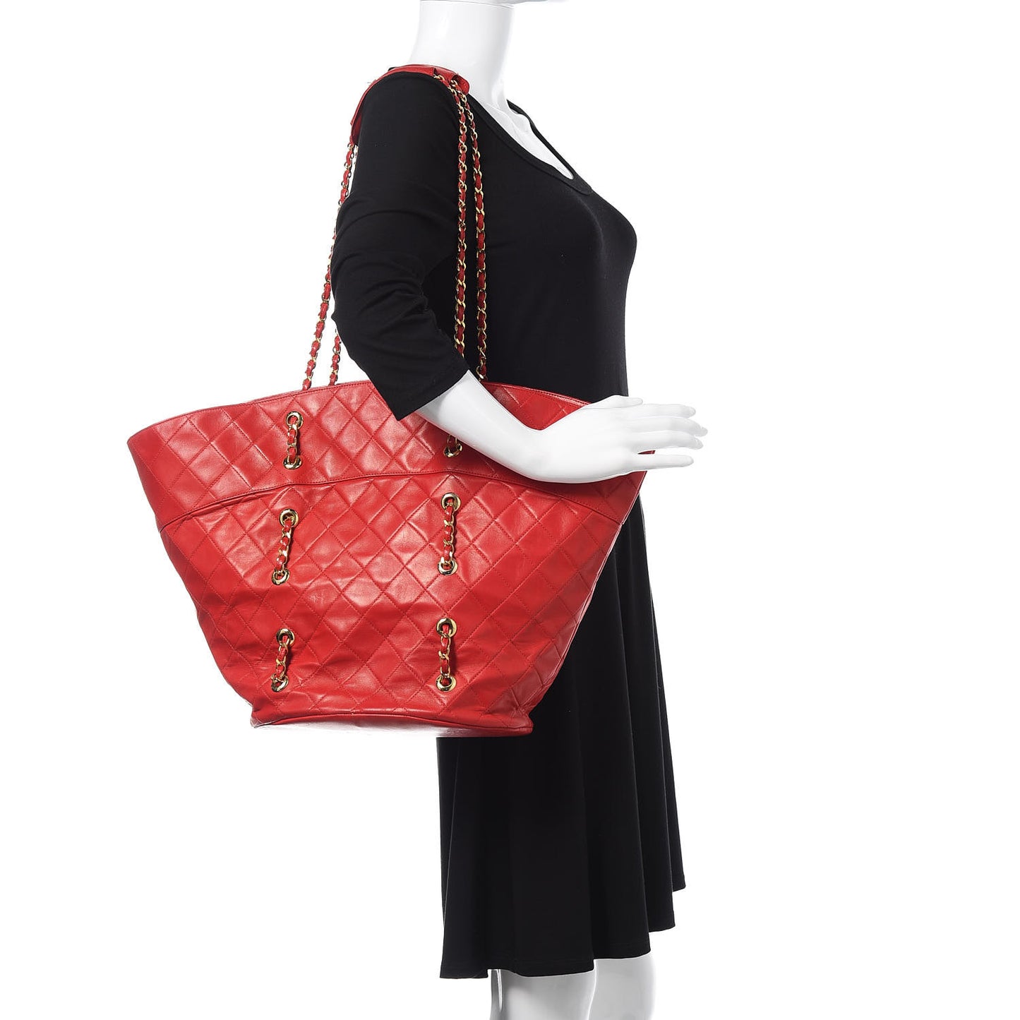 Lambskin Quilted Large Shoulder Bag Red