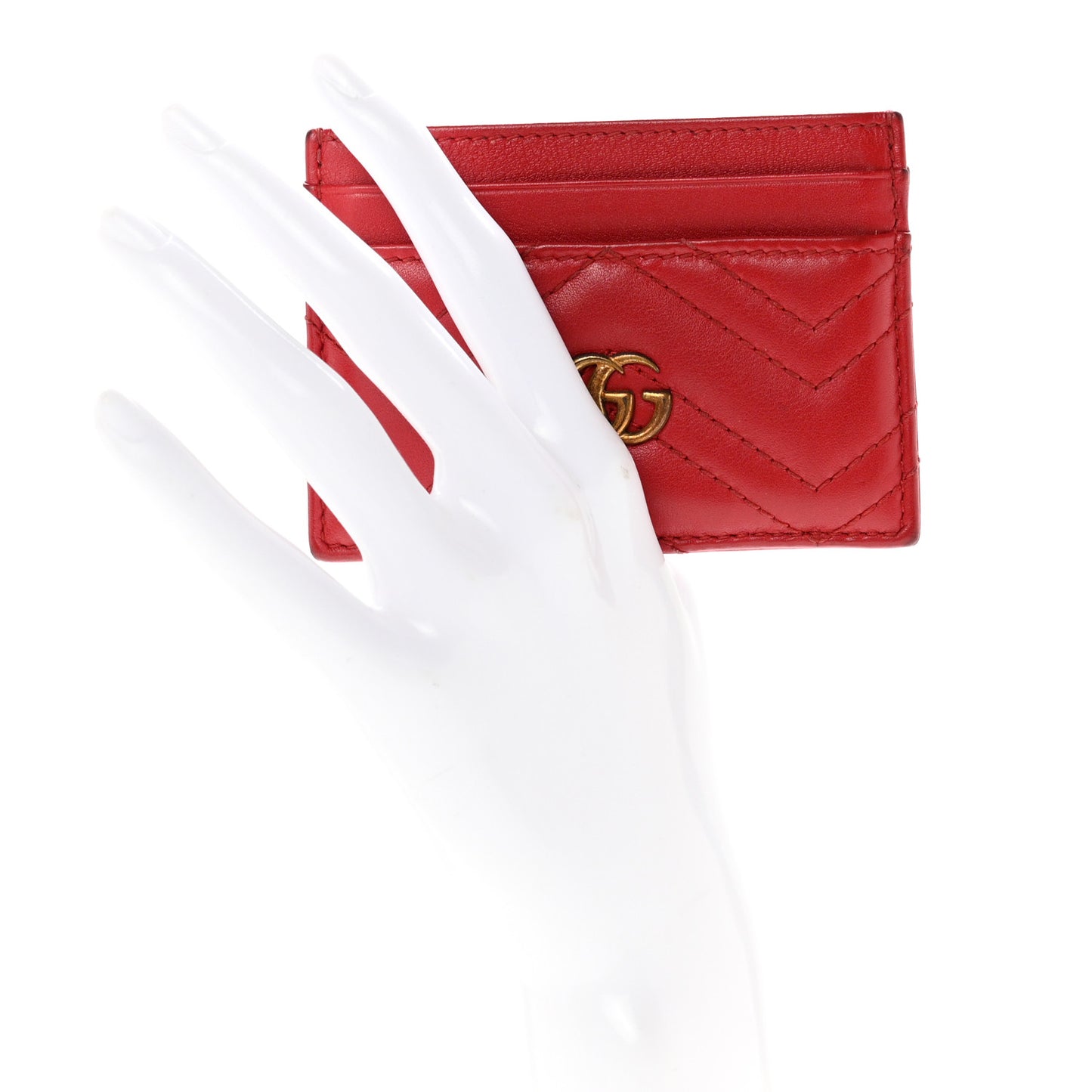Calfskin Matelasse GG Marmont Card Holder Hibiscus Red