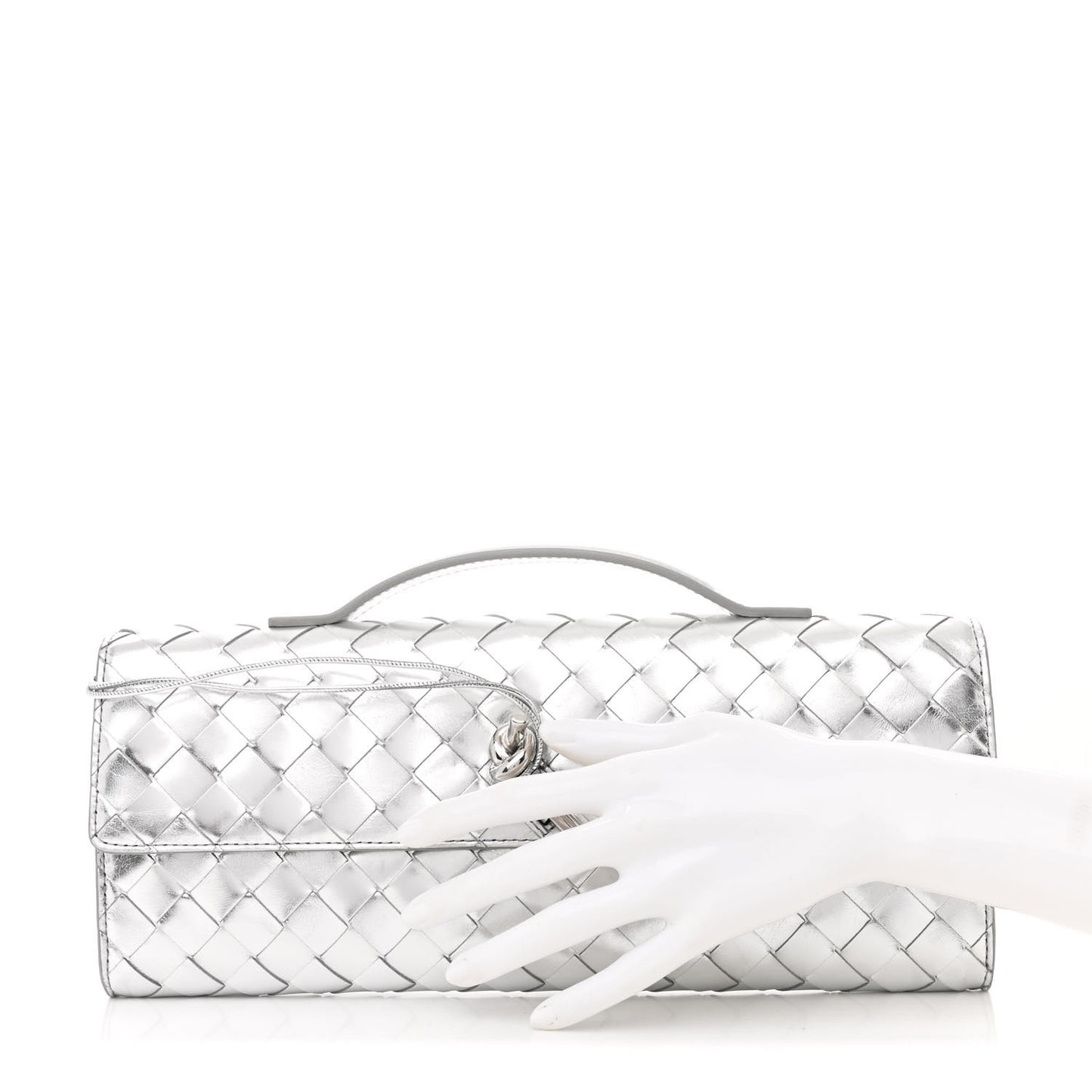 Metallic Nappa Intrecciato Long Andiamo Top Handle Silver