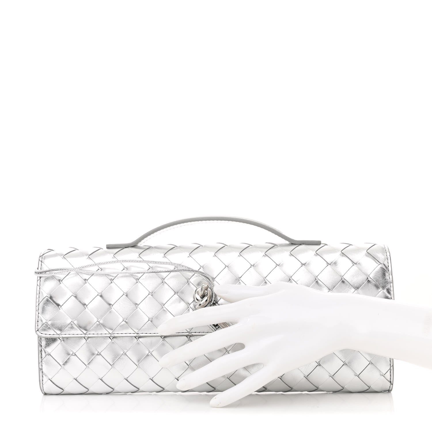 Bottega Veneta Metallic Nappa Intrecciato Long Andiamo Top Handle Silver 2 of 10