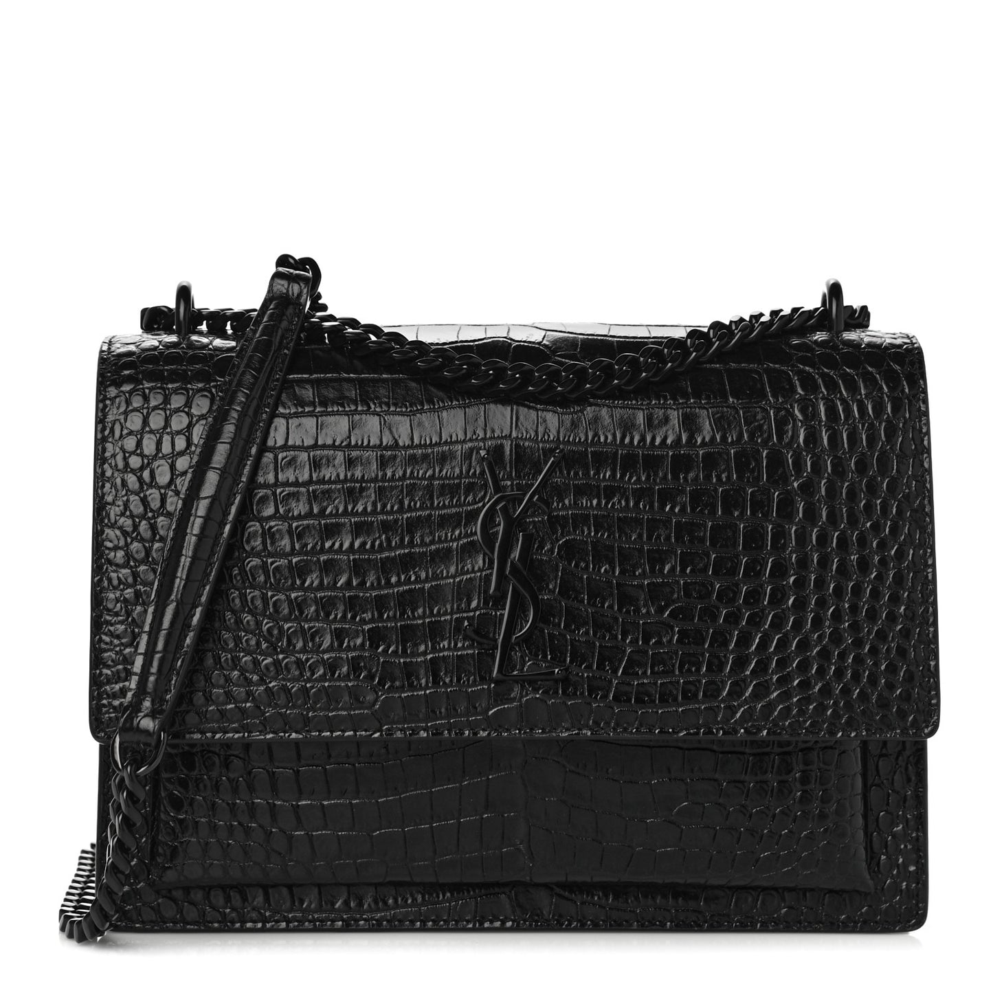 Calfskin Crocodile Embossed Medium Monochrome Monogram Sunset Black