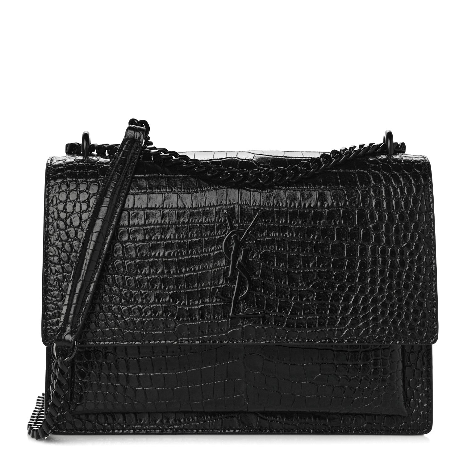 Saint Laurent Calfskin Crocodile Embossed Medium Monochrome Monogram Sunset Black 1 of 9