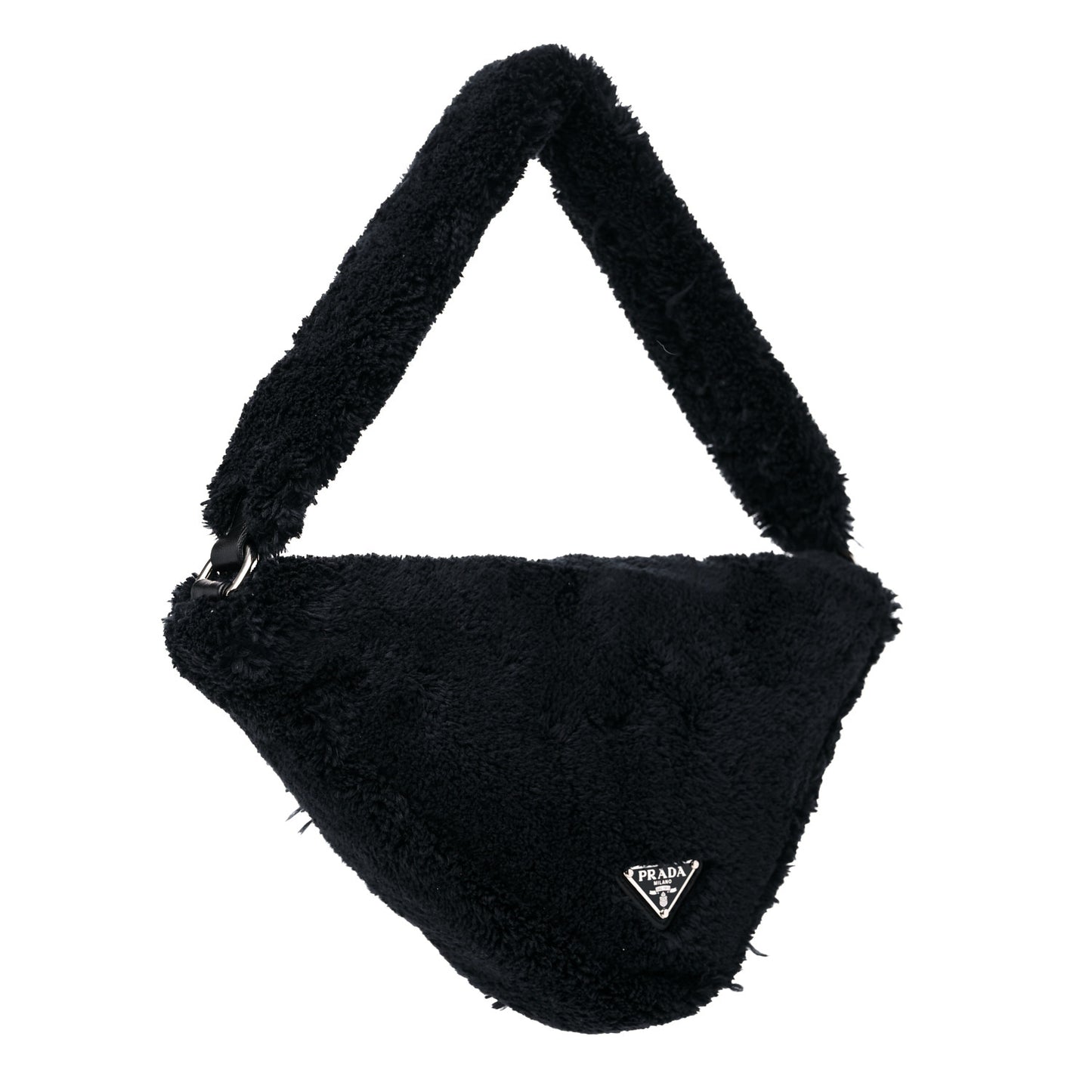Terry Cloth Triangle Pouch Bag Black White