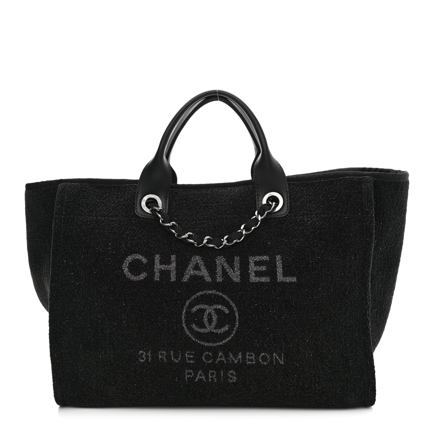 Lurex Boucle Medium Deauville Tote Black