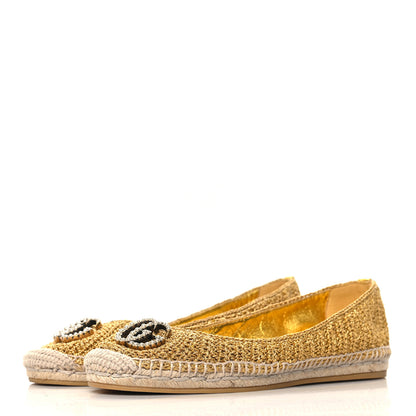 Gucci Cotton Malaga Kid Crochet Pearly GG Lilibeth Espadrille 38 Gold 4 of 9