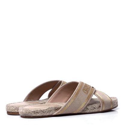 Christian Dior Canvas Embroidered Granville Espadrille Crisscross Flat Slide Sandals 41 Cream 3 of 6