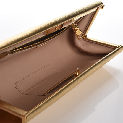 Prada Metallic Saffiano Lux East West Frame Clutch Platino 5 of 8