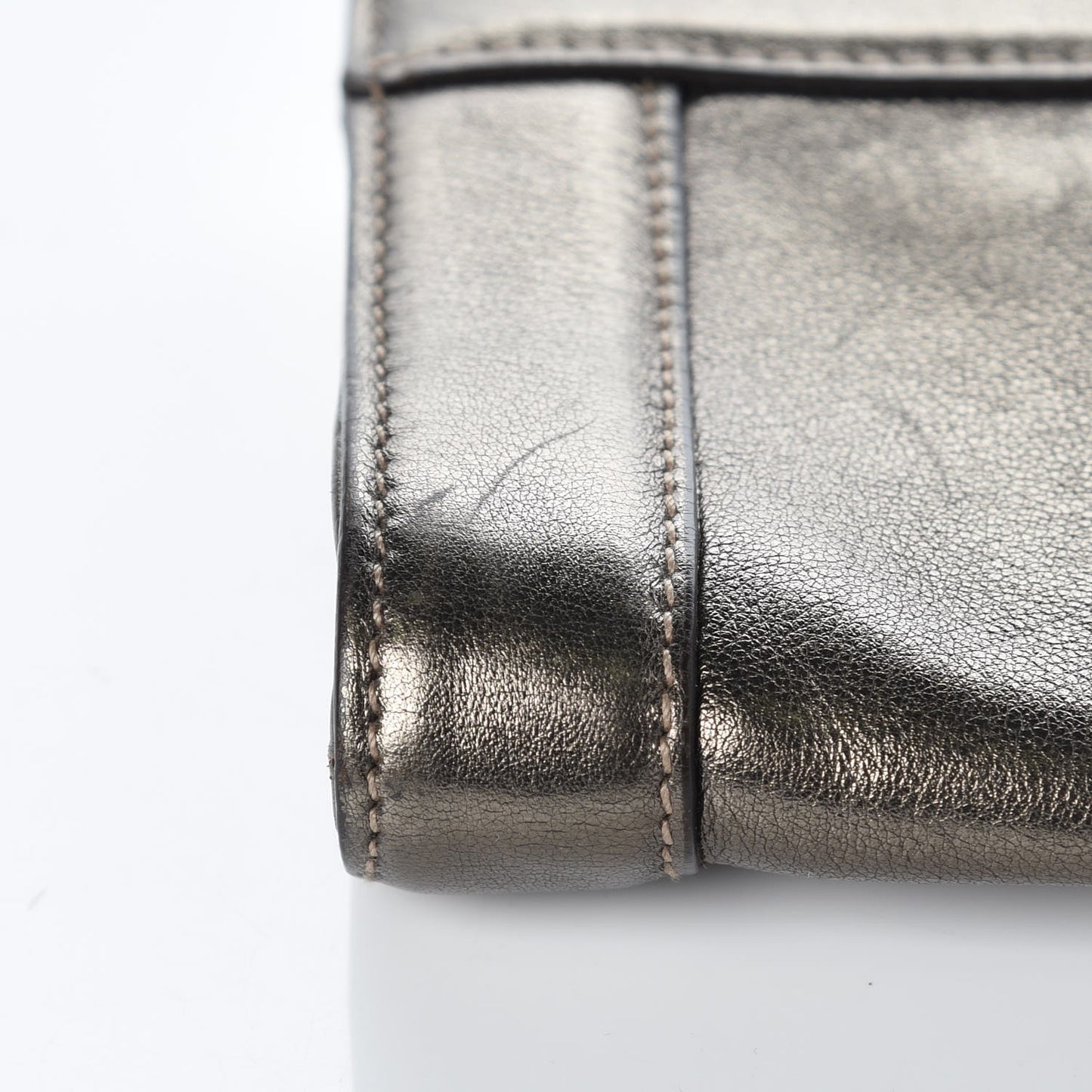 Metallic Calfskin Britt Clutch Pewter
