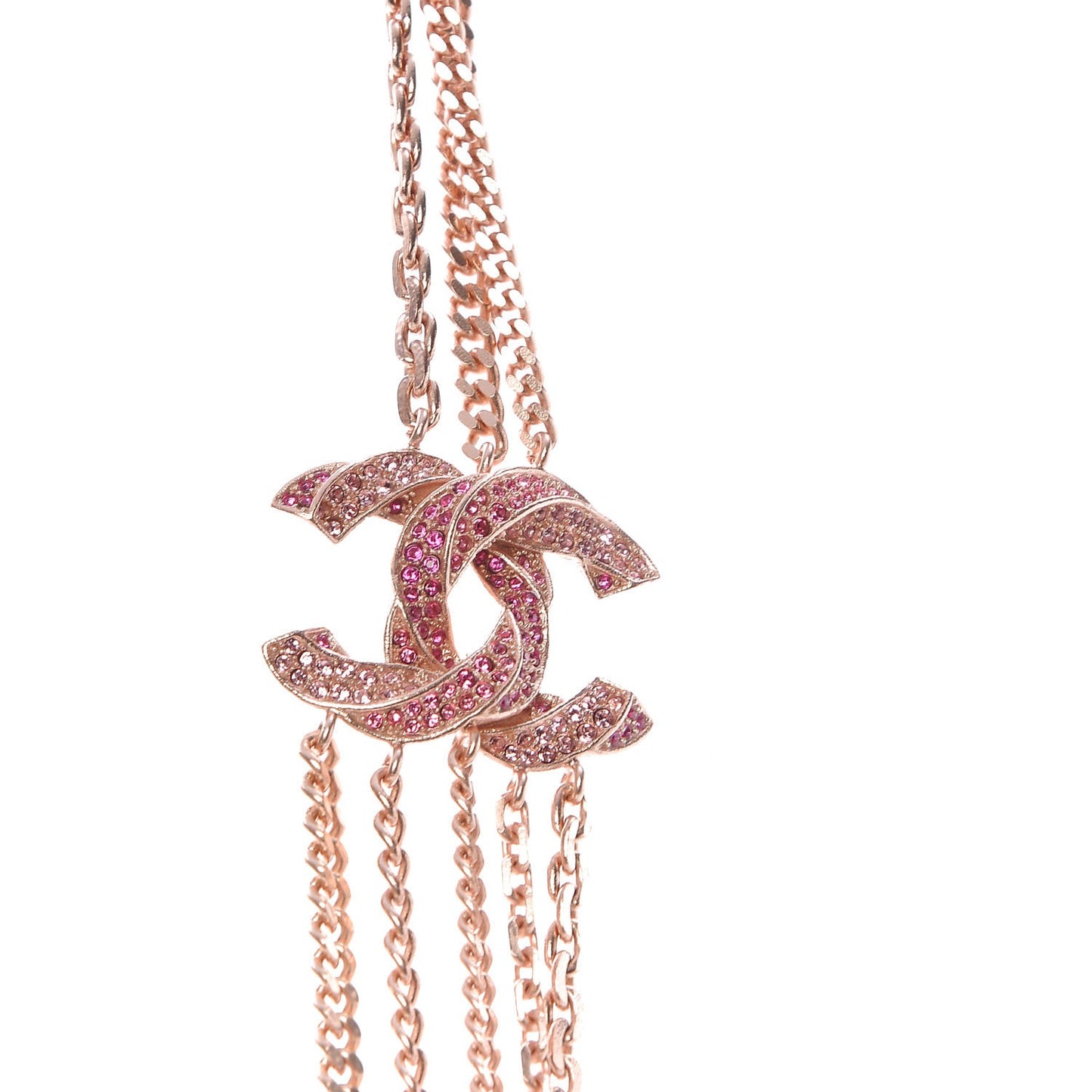 Baguette Crystal CC Multi Strand Chain Necklace Pink Gold