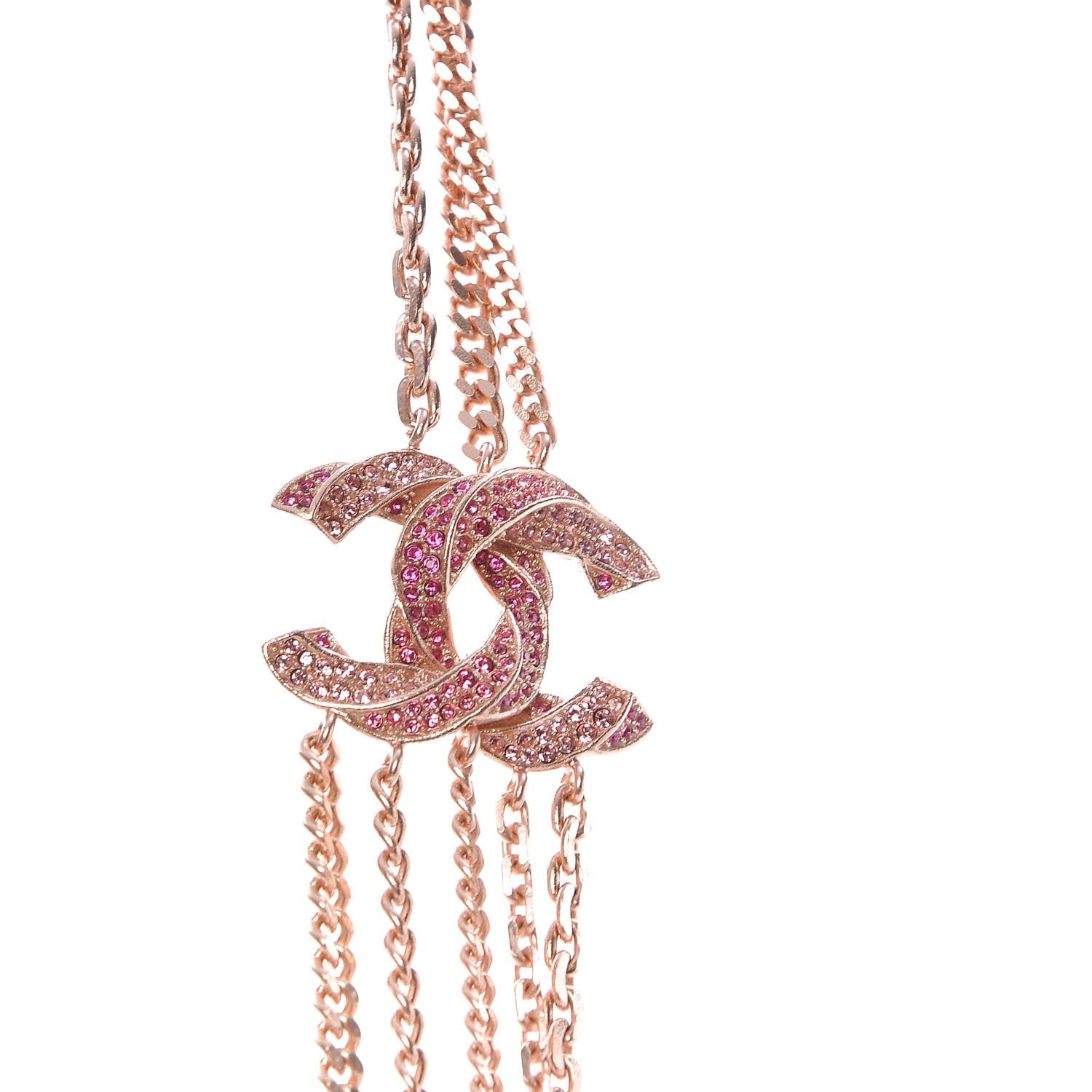 Chanel Baguette Crystal CC Multi Strand Chain Necklace Pink Gold 4 of 6