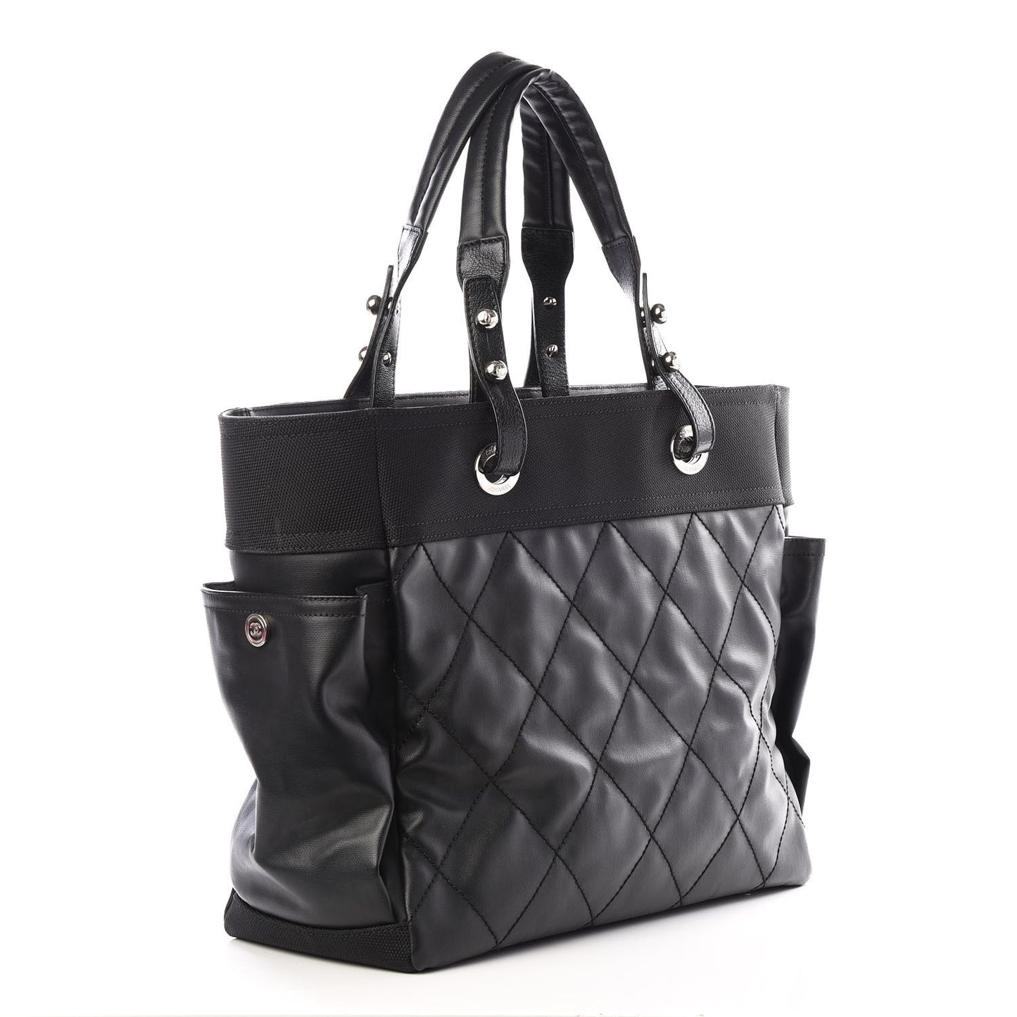 Coated Canvas Quilted Large Paris Biarritz Tote Black