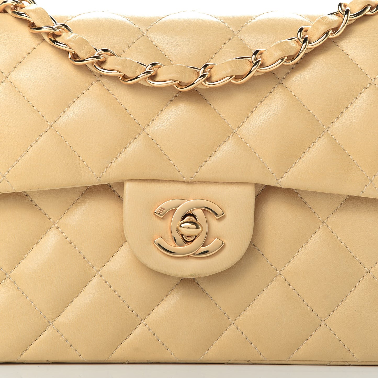 Lambskin Quilted Mini Square Flap Beige