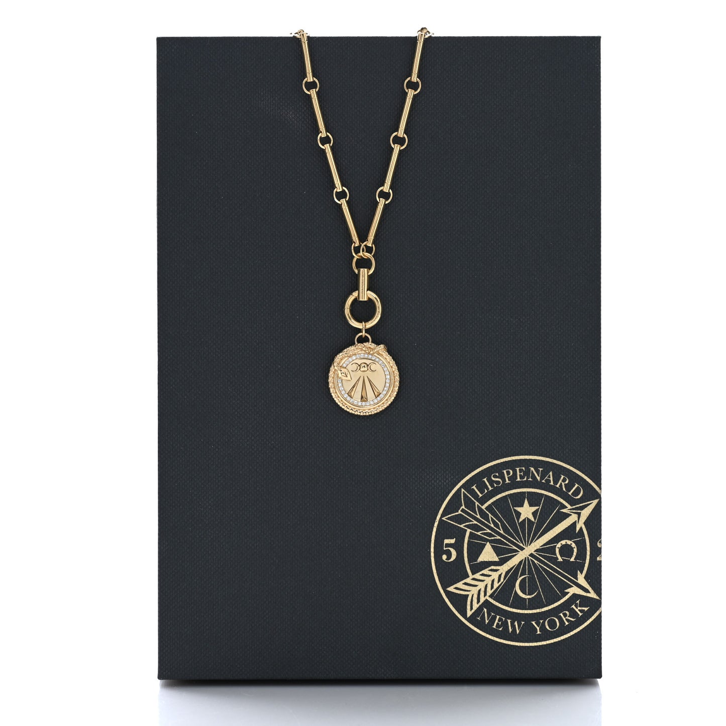 18K Yellow Gold Diamond Mind Body and Soul Wholeness Large Medallion Link Chain Necklace