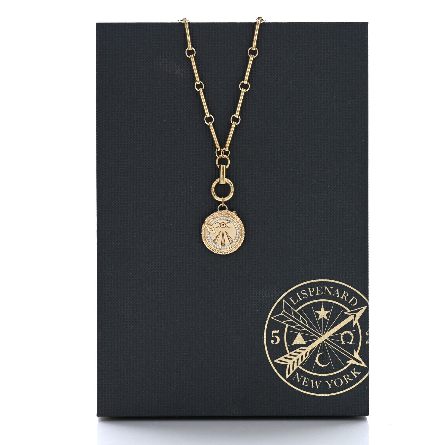 Foundrae 18K Yellow Gold Diamond Mind Body and Soul Wholeness Large Medallion Link Chain Necklace 5 of 5