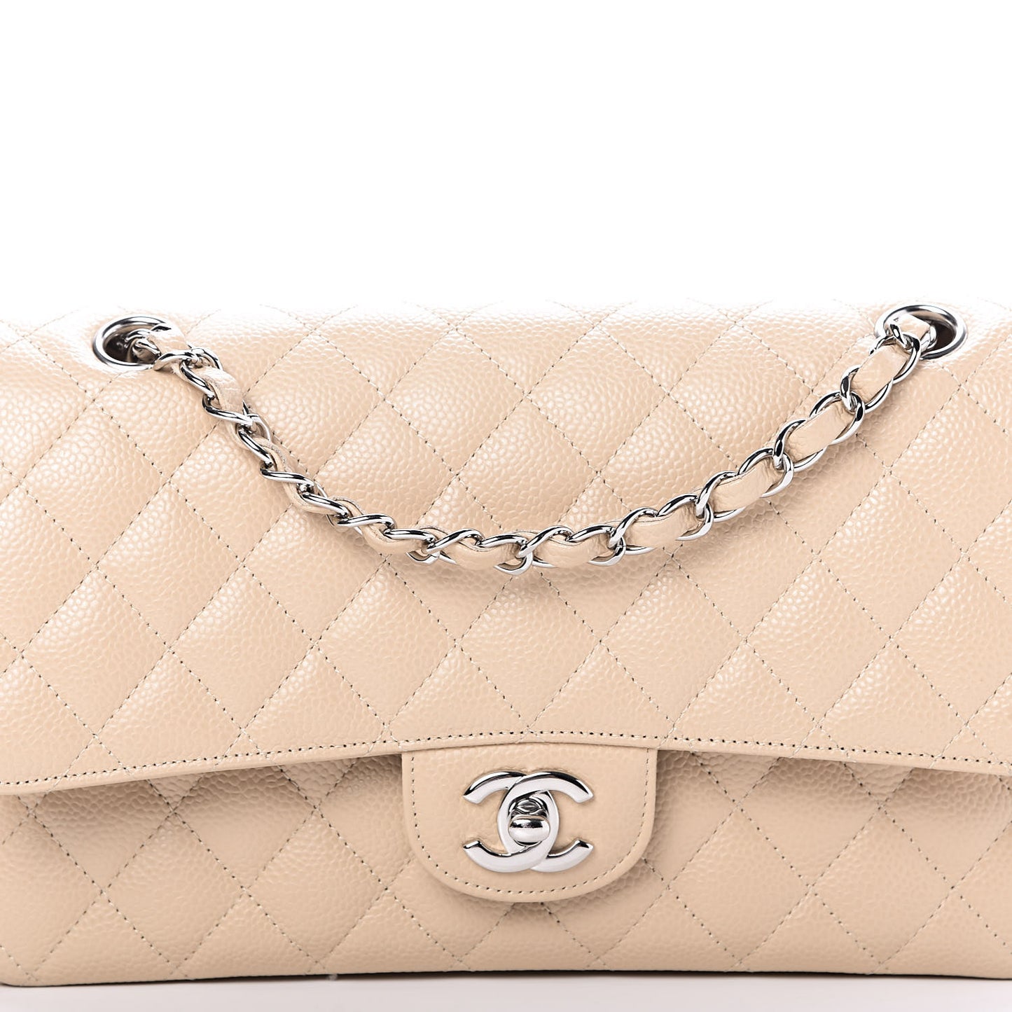 Caviar Quilted Medium Double Flap Beige