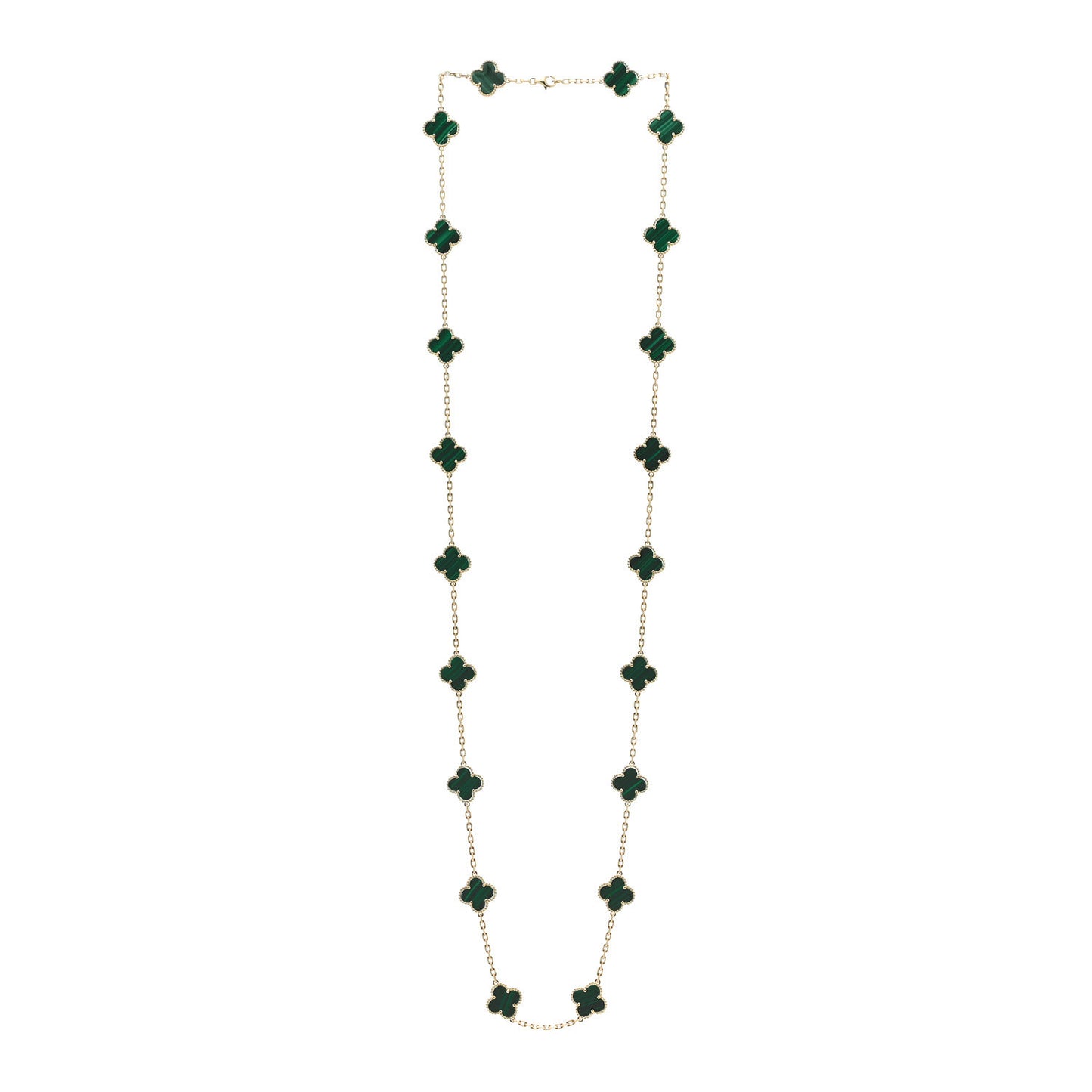 18K Yellow Gold Malachite 20 Motifs Vintage Alhambra Necklace