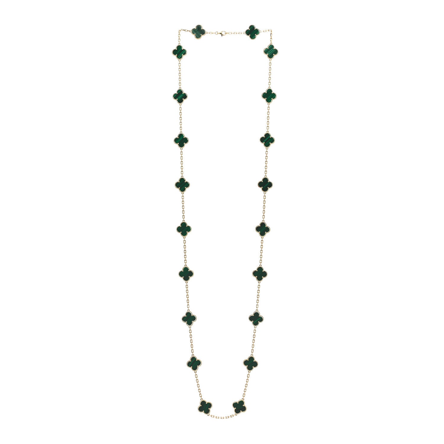 Van Cleef & Arpels 18K Yellow Gold Malachite 20 Motifs Vintage Alhambra Necklace 3 of 6