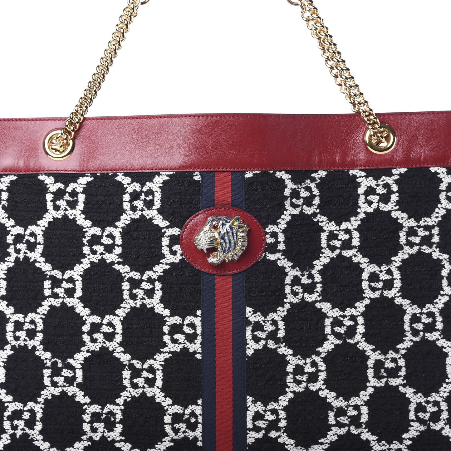 Tweed GG Monogram Large Rajah Chain Tote Romantic Cherry Black White