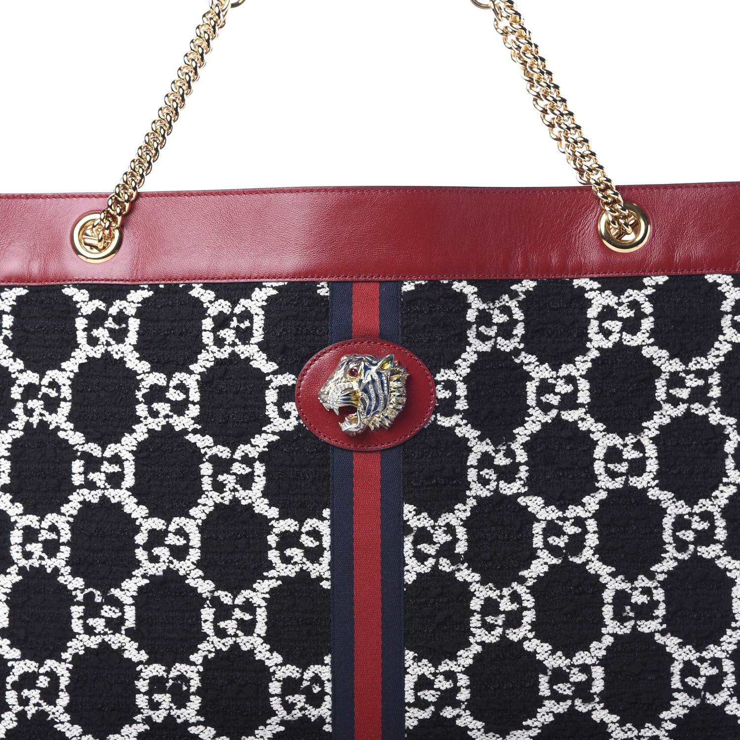 Gucci Tweed GG Monogram Large Rajah Chain Tote Romantic Cherry Black White 8 of 11