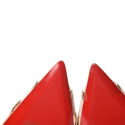 Christian Louboutin Shiny Nappa Suede Specchio Patent Biblio 85 Pumps 36.5 Nude Platine 9 of 10