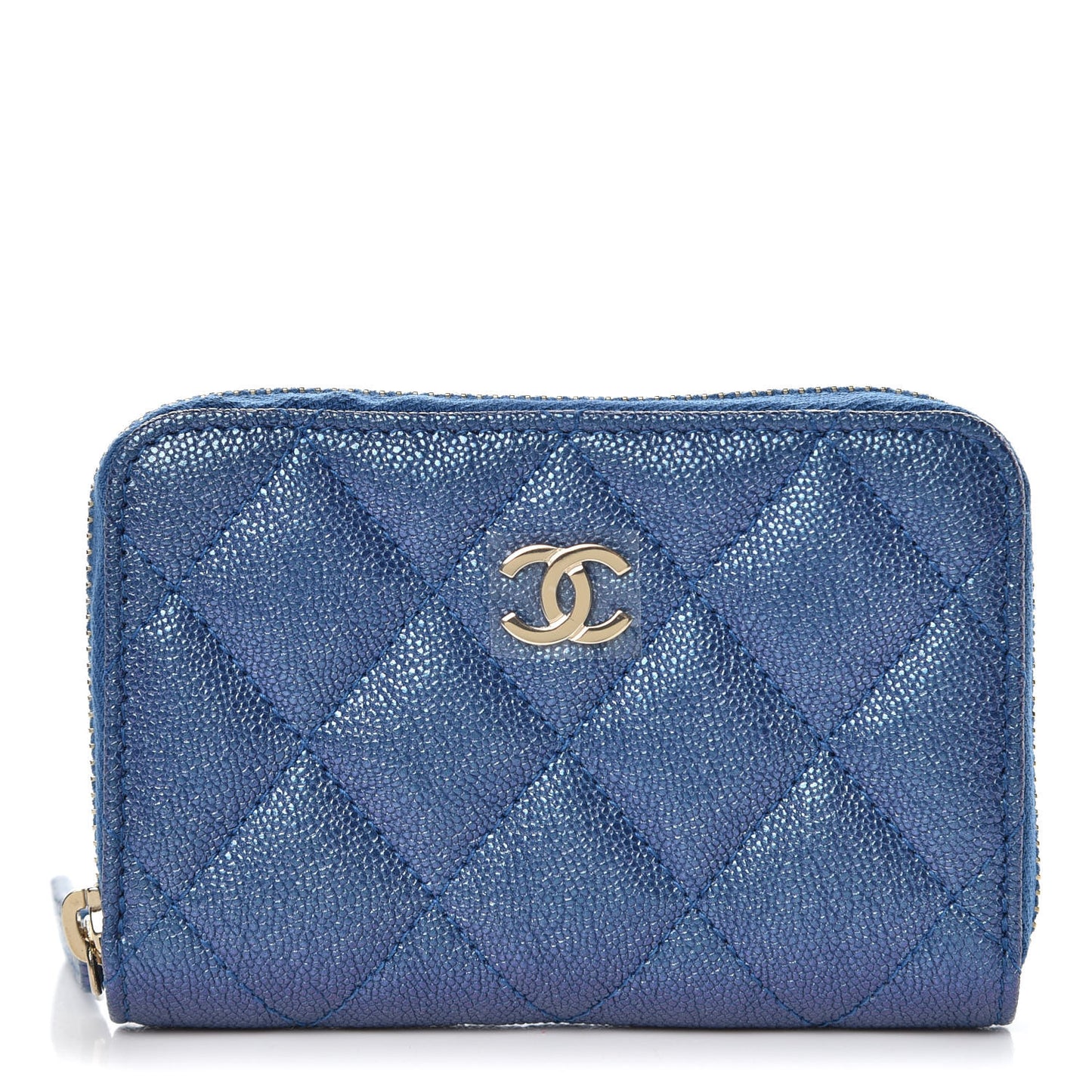 Metallic Caviar Quilted Zip Coin Purse Dark Blue