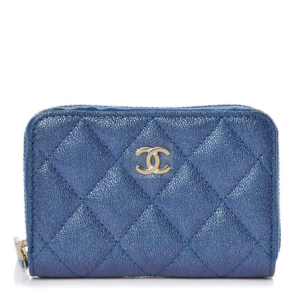 Chanel Metallic Caviar Quilted Zip Coin Purse Dark Blue 1 of 9