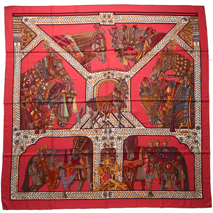 Hermes Cashmere Silk La Danse Du Cheval Marwari Shawl 140 Rose Vif Orange Fuchsia 1 of 5