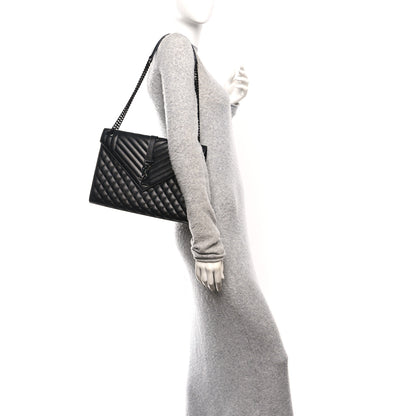 Saint Laurent Grain De Poudre Textured Mixed Matelasse Large Triquilt Monogram Monochrome Satchel Black 2 of 12