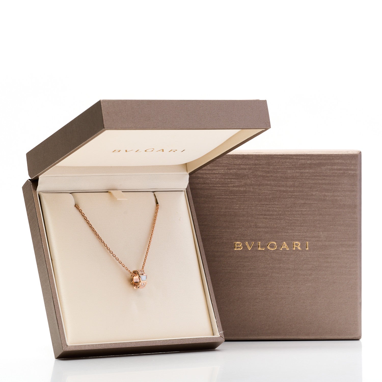 Bulgari 18K Rose Gold Diamond Mother of Pearl Serpenti Viper Pendant Necklace 5 of 5