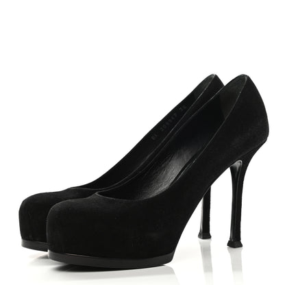 Saint Laurent Suede Calfskin Tribtoo 80 Pumps 38 Black 2 of 8