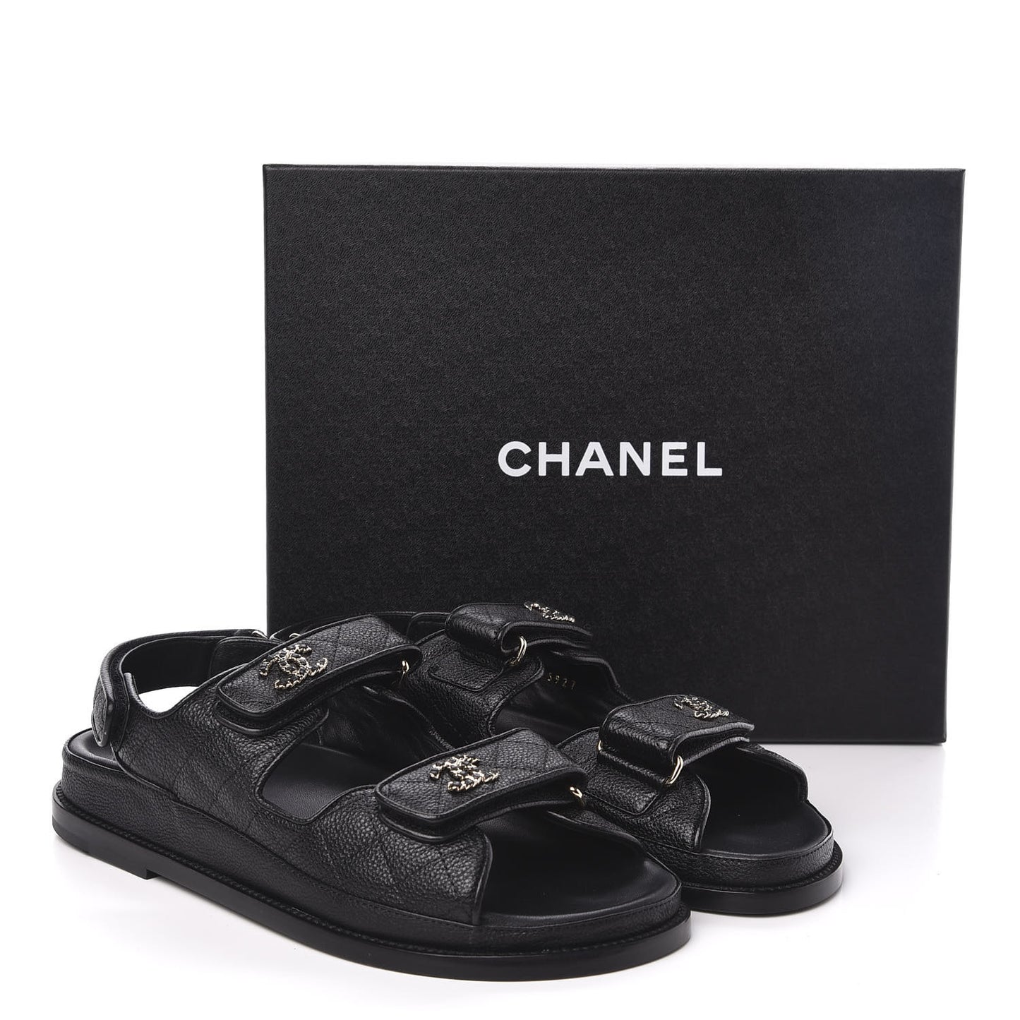 Grained Calfskin Velcro Dad Sandals 38.5 Black