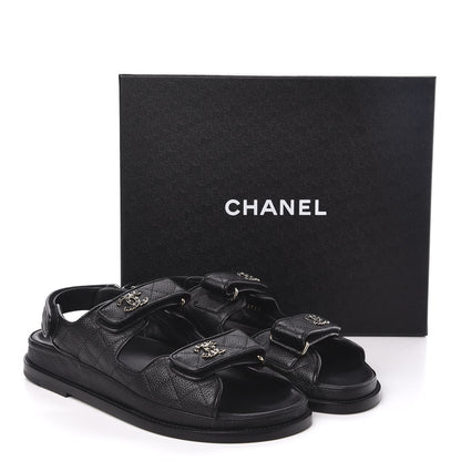 Chanel Grained Calfskin Velcro Dad Sandals 38.5 Black 9 of 9