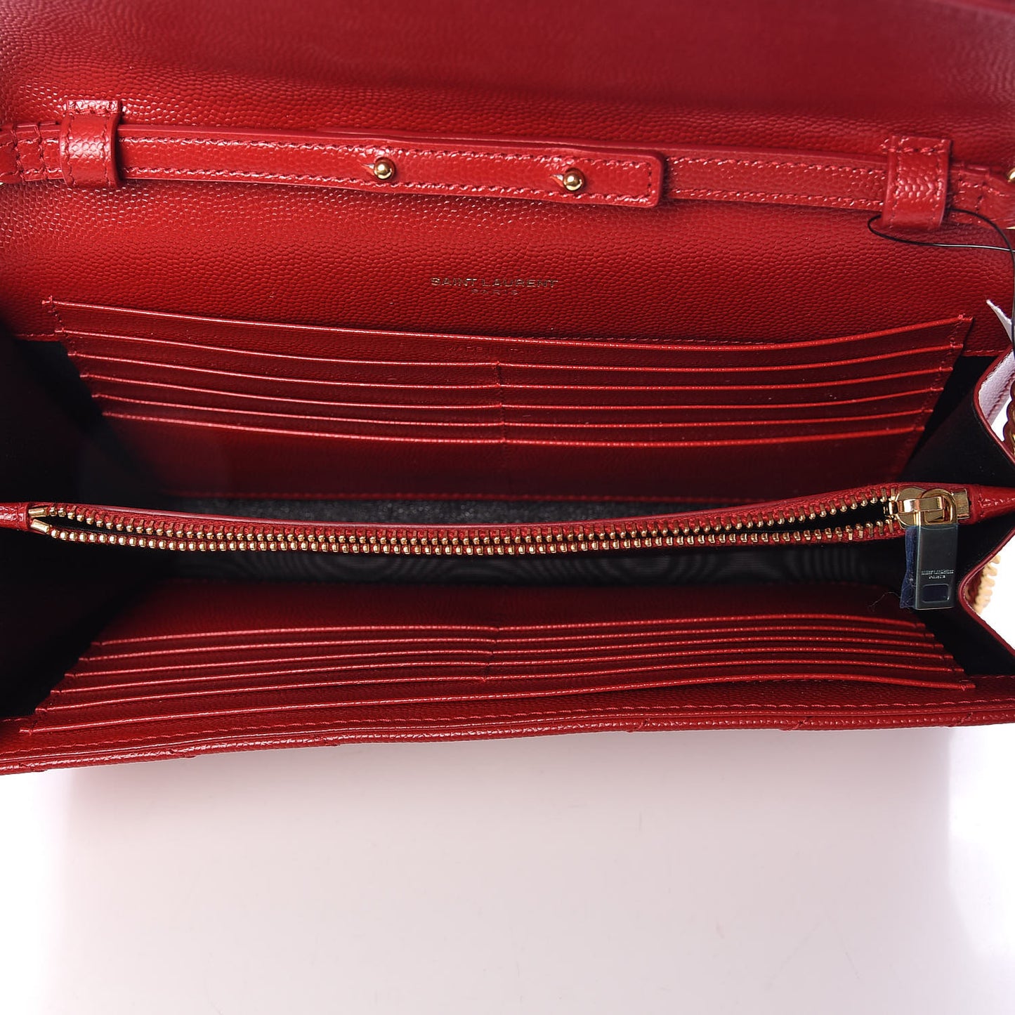 Grain De Poudre Matelasse Chevron Monogram Chain Wallet Red