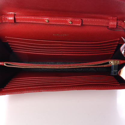 Saint Laurent Grain De Poudre Matelasse Chevron Monogram Chain Wallet Red 5 of 9