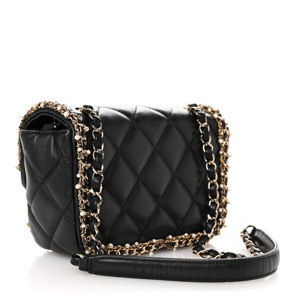 Chanel Lambskin Quilted Pearl Edge Mini Rectangular Flap Bag Black 3 of 12