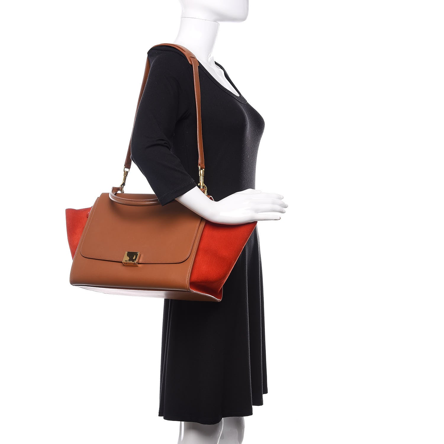 Celine Natural Calfskin Suede Medium Bi-Color Trapeze Tan 3 of 18