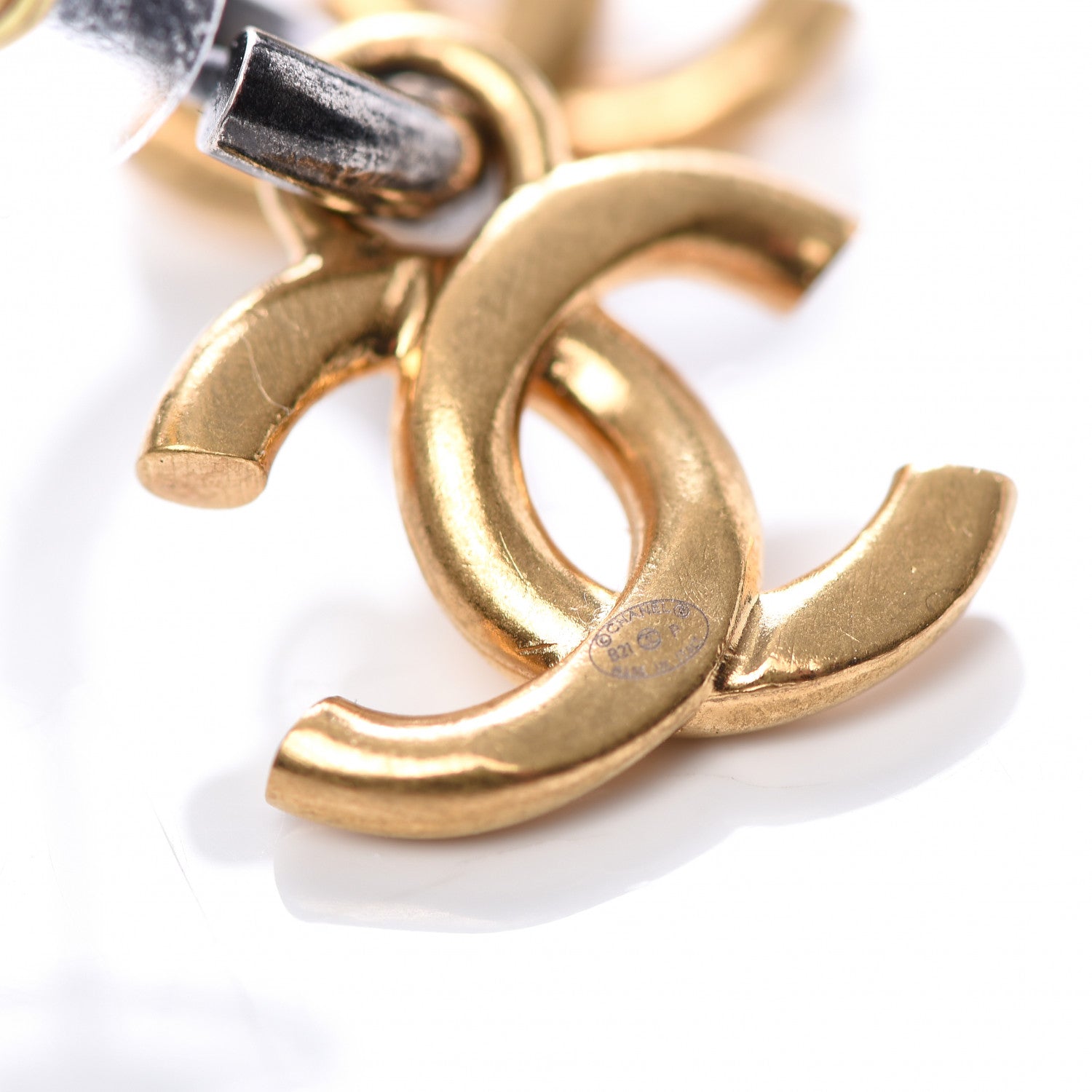 Chanel Metal Drop CC Earrings Ruthenium Gold 4 of 5