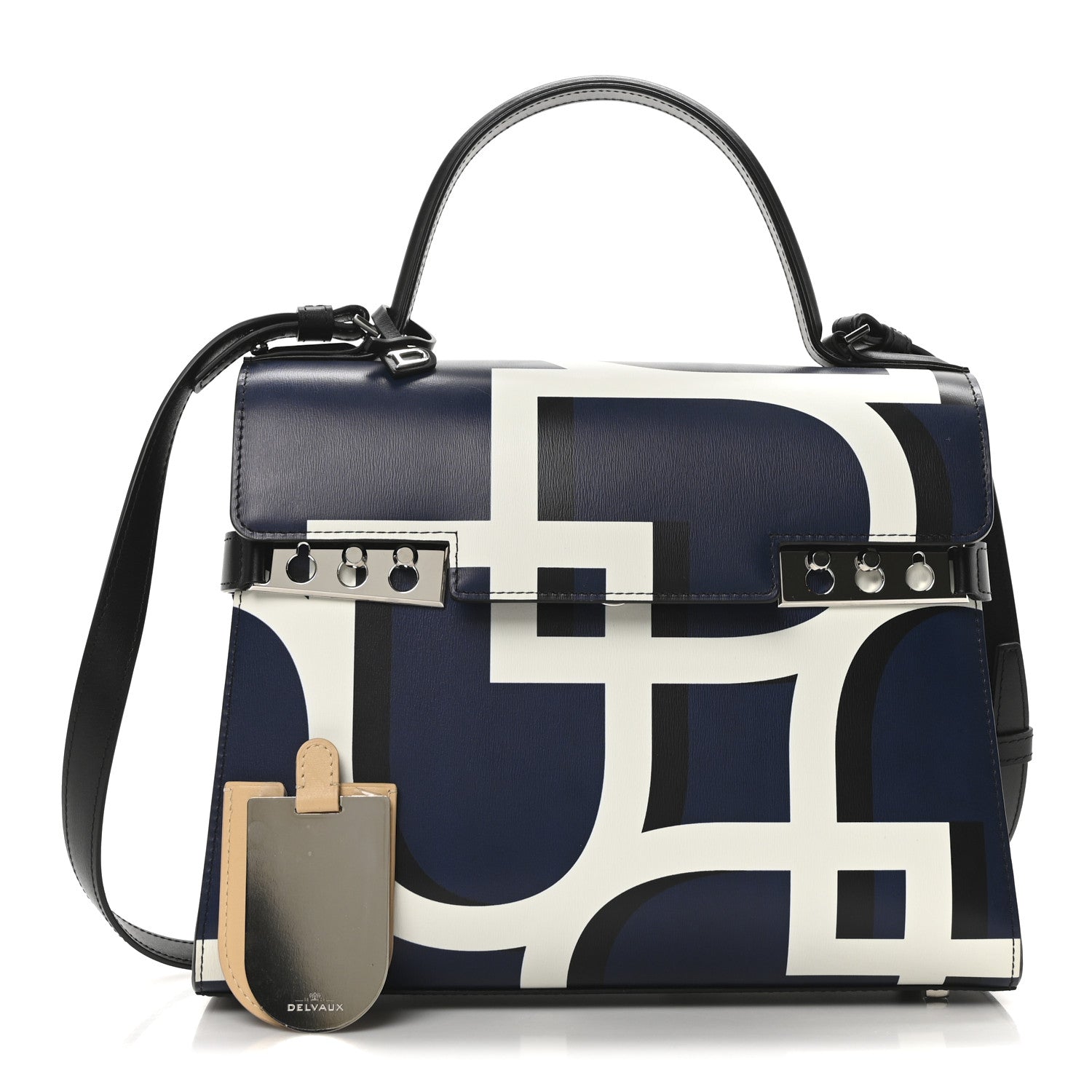 Delvaux Box Calfskin MM Tempete Satchel Navy Ivory Black 3 of 10
