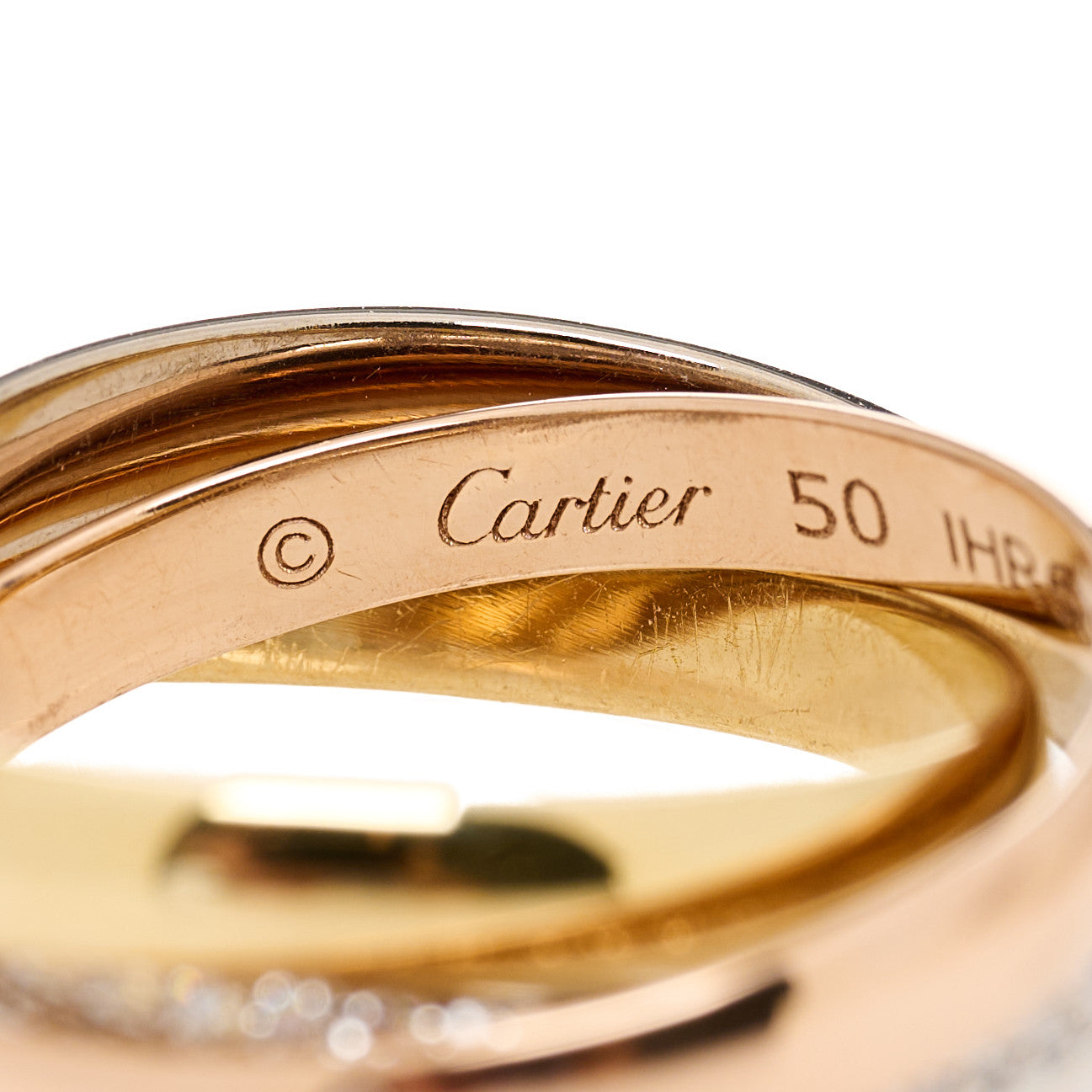 Cartier 18K White Yellow Pink Gold Diamond Small Trinity Paved Ring 50 5.25 6 of 7
